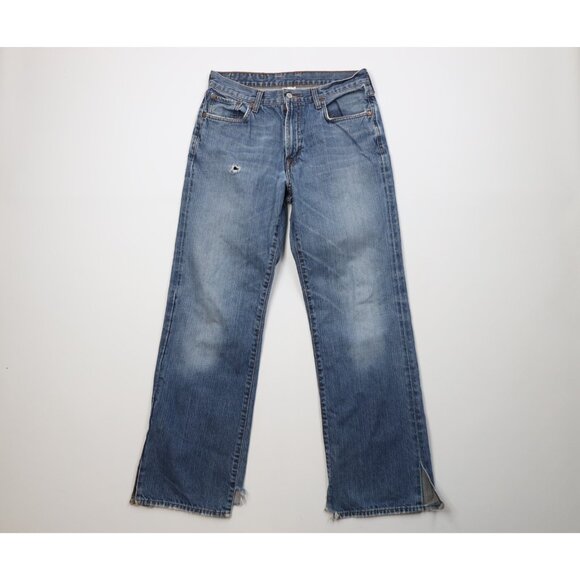 Vintage Y2K Lucky Brand Mens 32x32 Distressed Flared Wide Leg Denim Jeans Blue - Picture 1 of 16